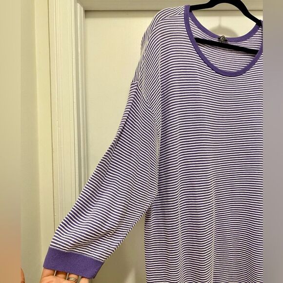 Talbots Striped Tunic Sweater Womens 3X Purple Elbow Pads Scoop neck Comfort - Picture 2 of 8